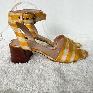J. Crew Women's Yellow Plaid Gingham Colorblock Strappy Open-Toe Heel Sandals